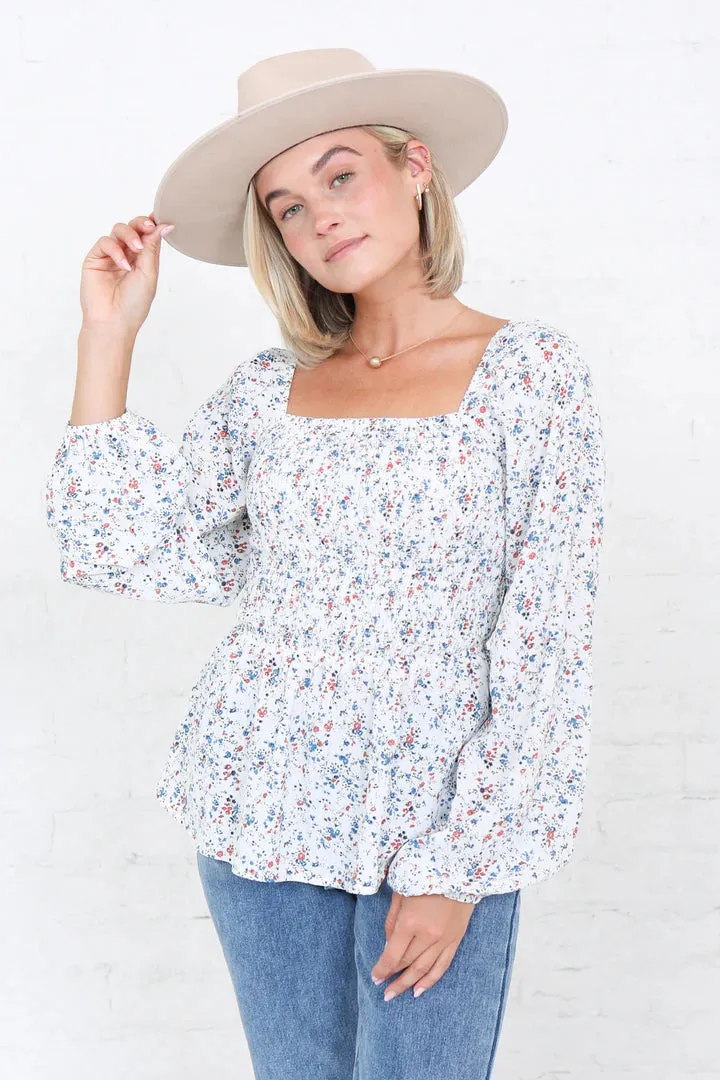 Smocked Long Sleeve Top