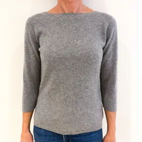 Smoke Grey 3/4 Sleeve Cashmere Boat Neck Jumper