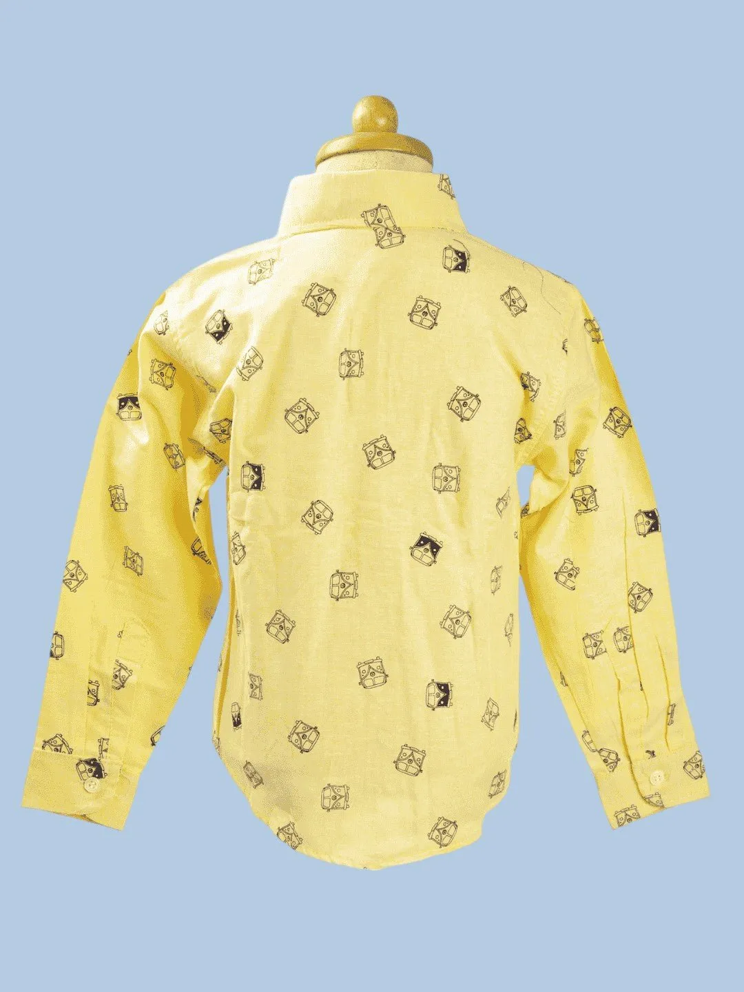Thailand Bright Yellow Boys’ Shirt with Playful Camera Pattern – Full Sleeve Casual