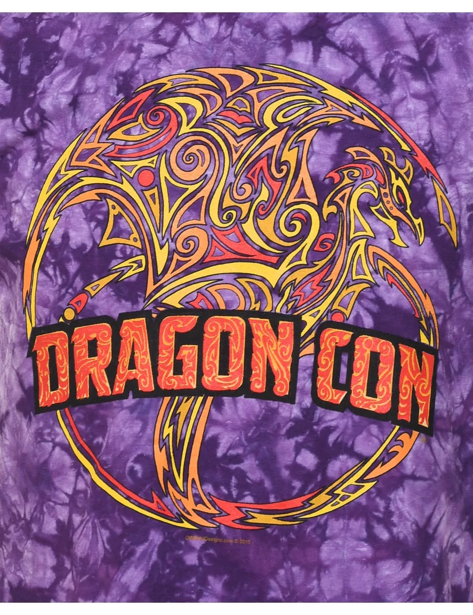 Tie Dye Purple Dragon Con Printed T-shirt - M