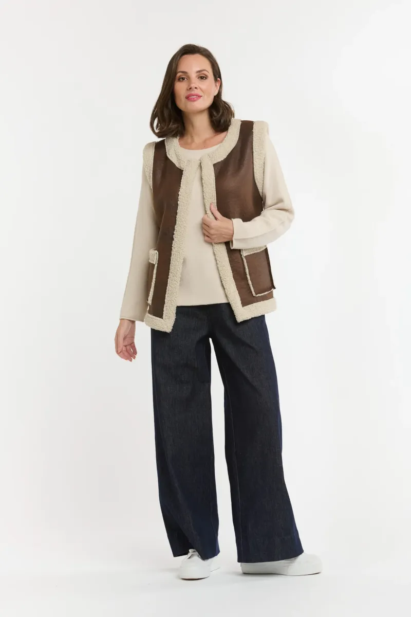 Urban  Luxury - Shearling Lined Faux Gilet Choc