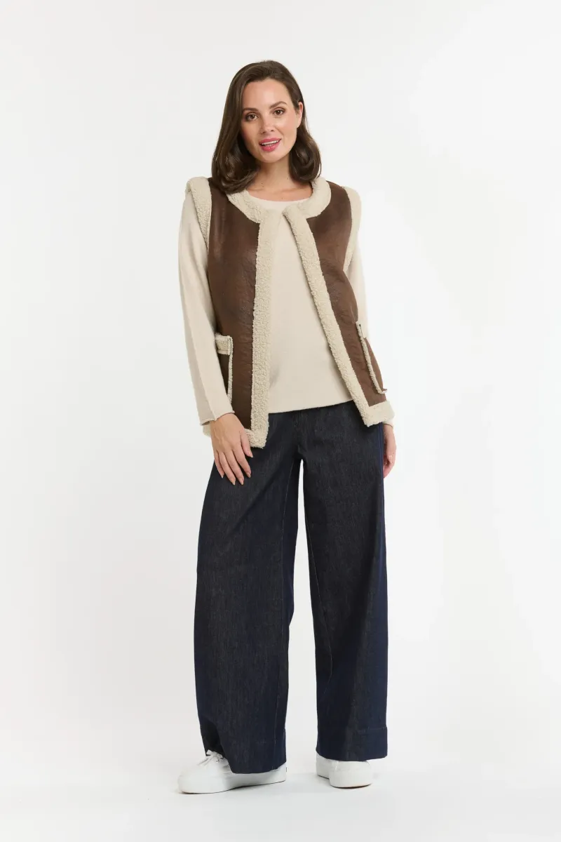 Urban  Luxury - Shearling Lined Faux Gilet Choc