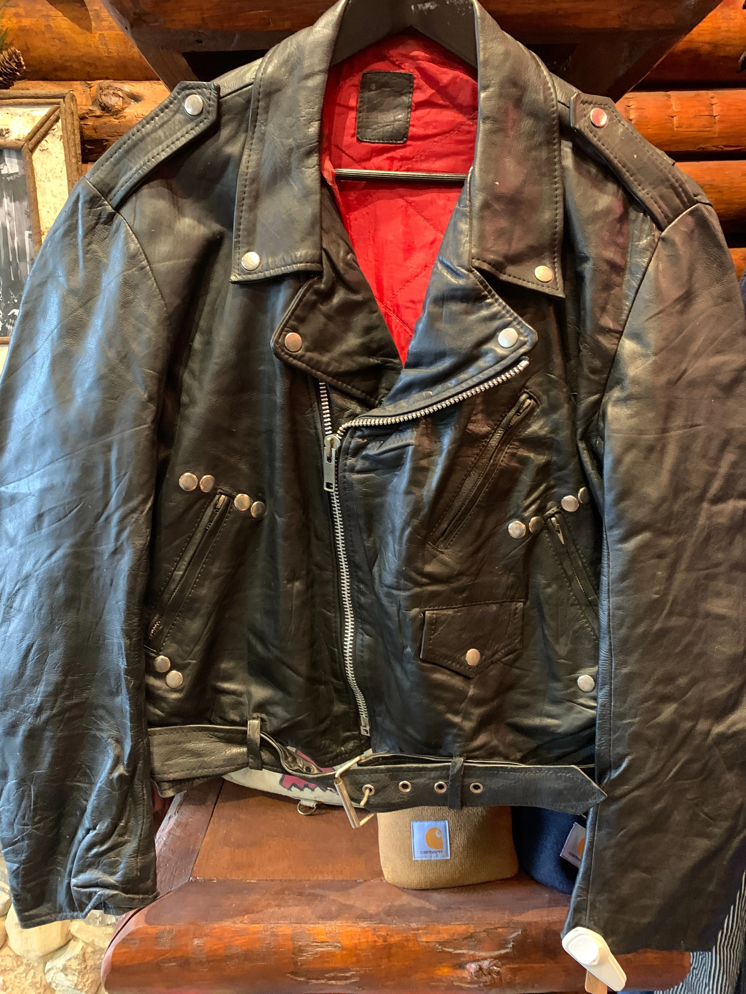Vintage Biker Jacket Red Lining, M-L
