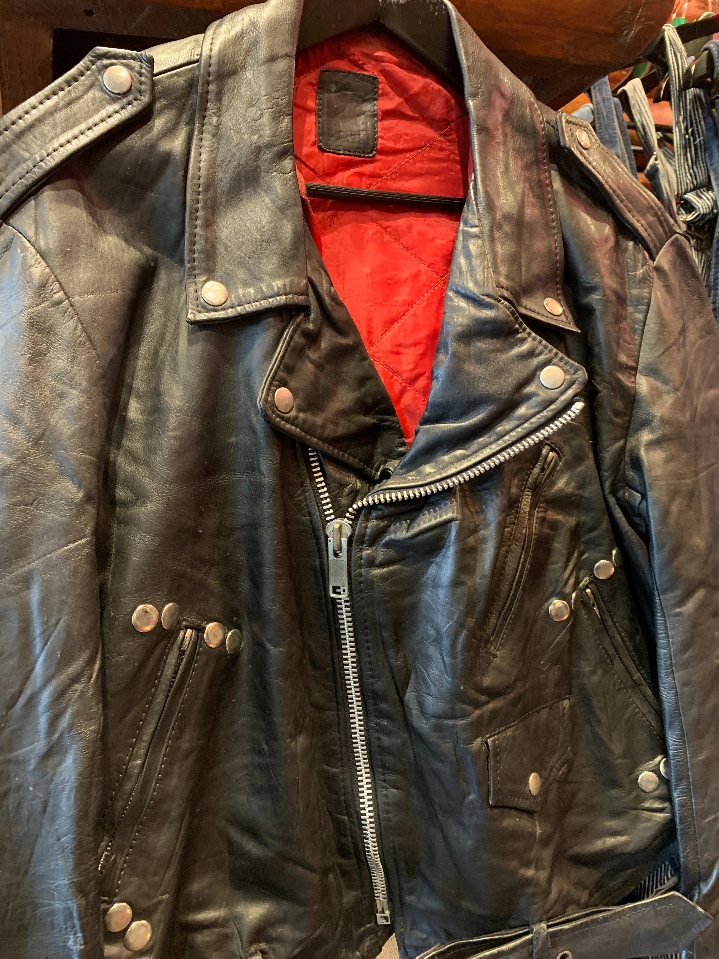Vintage Biker Jacket Red Lining, M-L