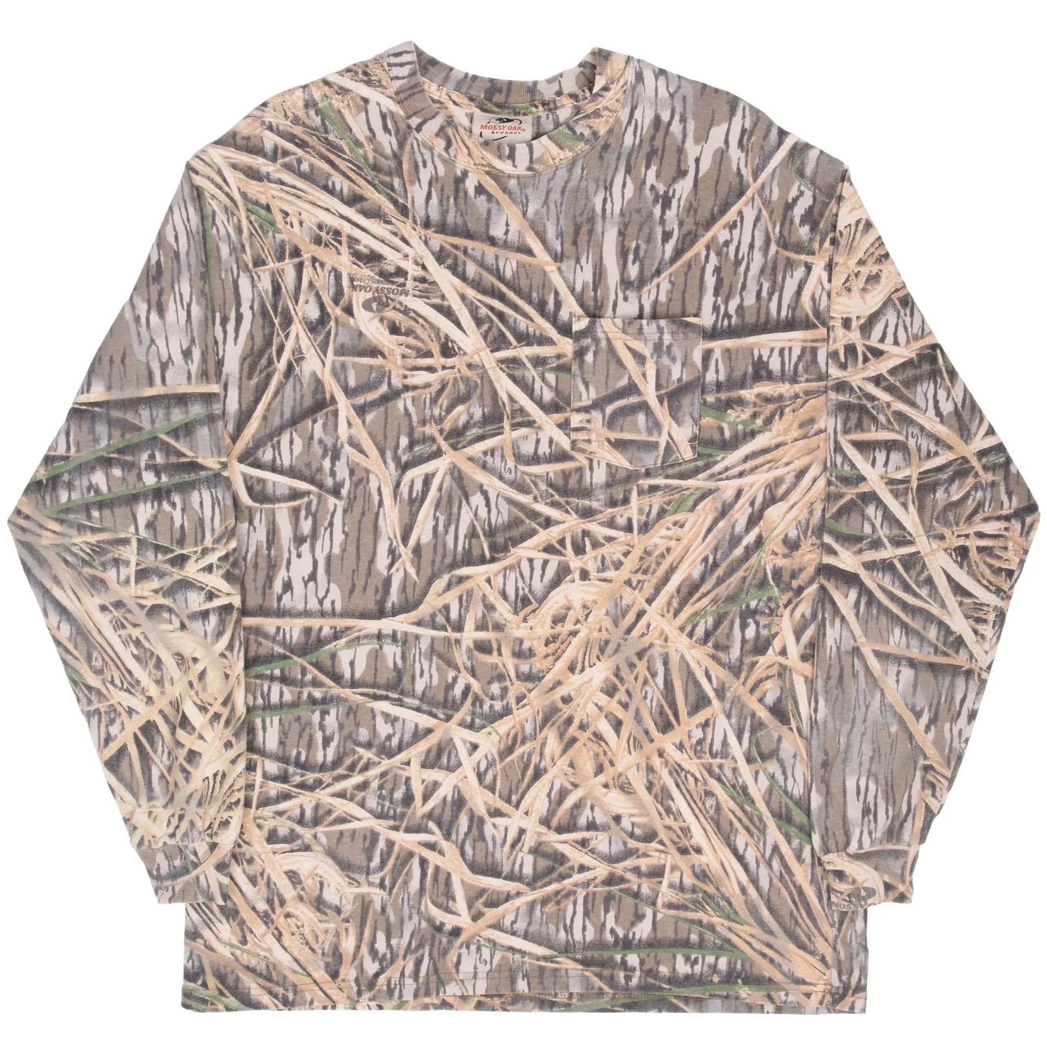 VINTAGE HUNTING MOSSY OAK SHADOW GRASS CAMO LONG SLEEVE POCKET TEE SHIRT XL
