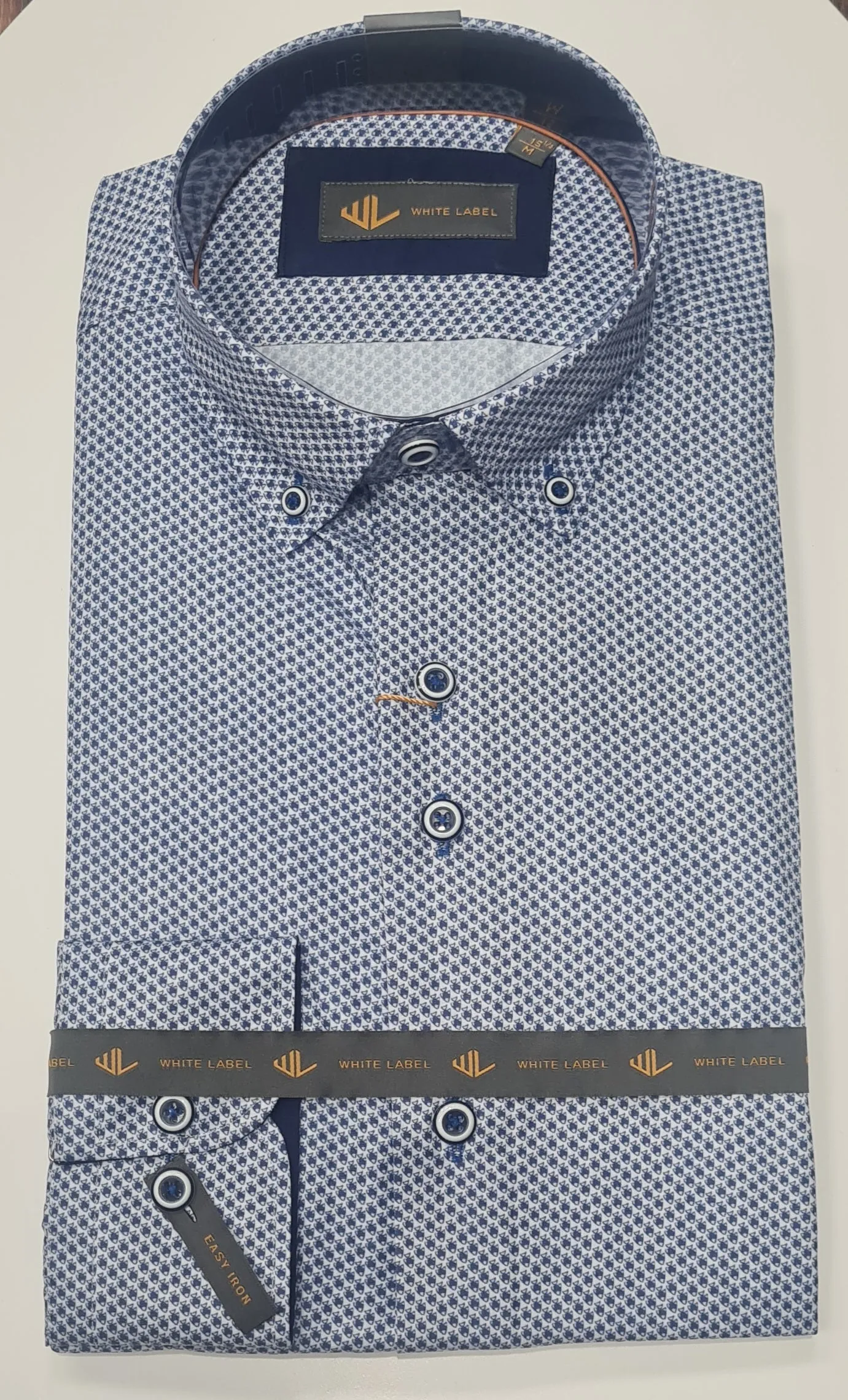 White Label Long Sleeve Fish Pattern Formal Shirt - Blue/White