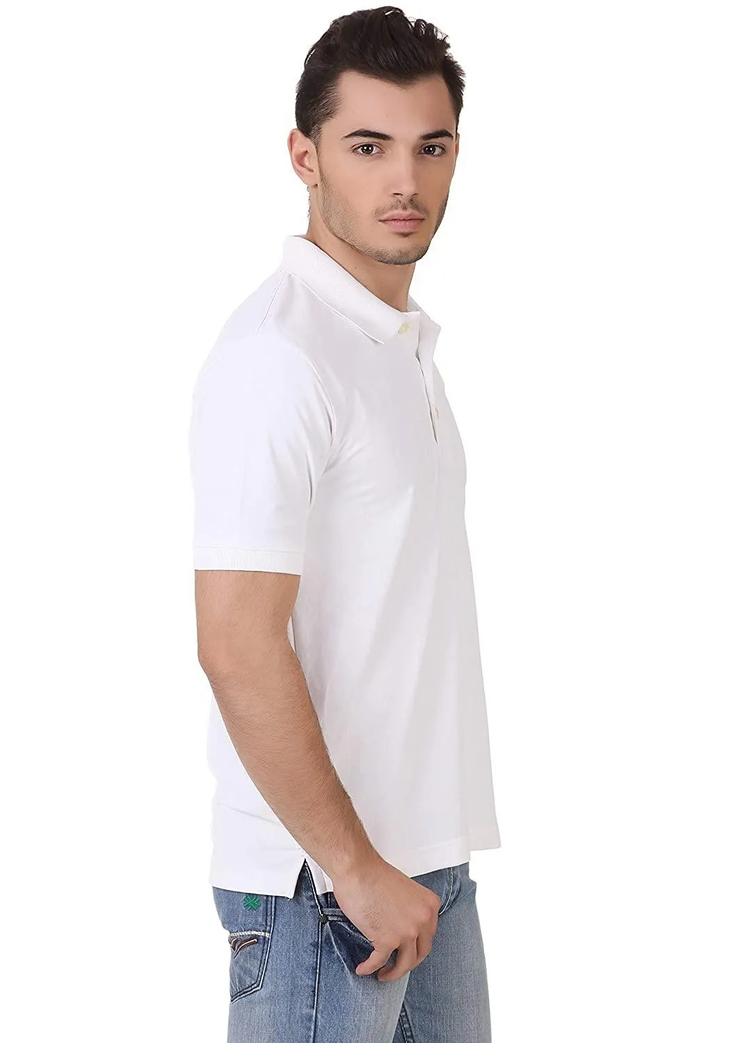 White Plain Collar T Shirt Dry Fit