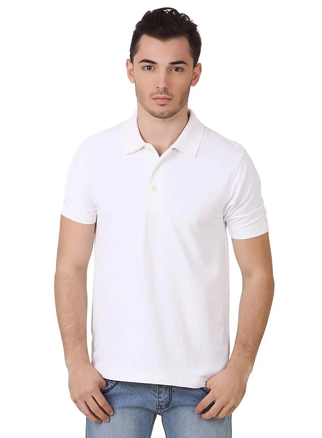 White Plain Collar T Shirt Dry Fit