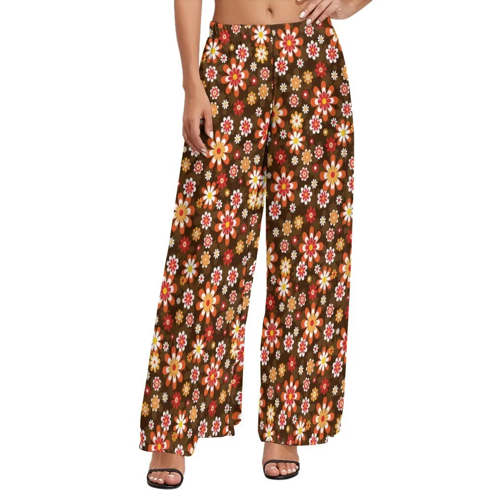 Wide Leg Pants, Retro Palazzo Pants, Wide Leg Pants Women, 70s Style Pants, 70s Inspired pants, Brown Floral Pants, Hippie Pants, Boho Pants