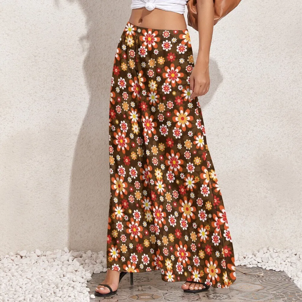 Wide Leg Pants, Retro Palazzo Pants, Wide Leg Pants Women, 70s Style Pants, 70s Inspired pants, Brown Floral Pants, Hippie Pants, Boho Pants