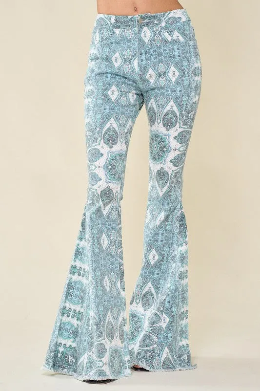 Wine Paisley Print Flared Pants
