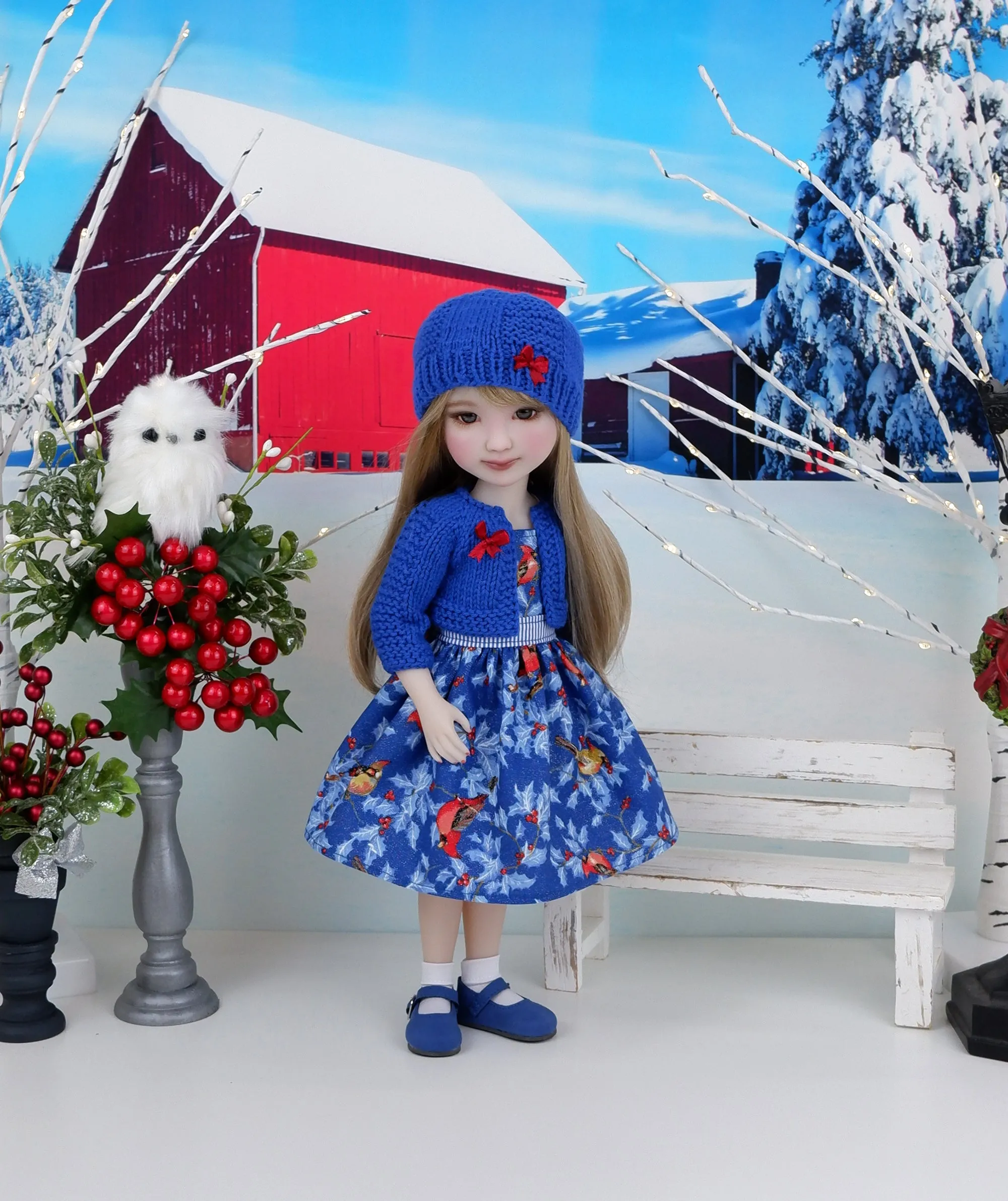 Winter Cardinals - dress and sweater set with shoes for Ruby Red Fashion Friends doll