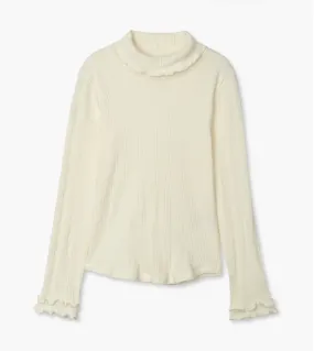 Winter Cream Ribbed Ruffled Turtleneck