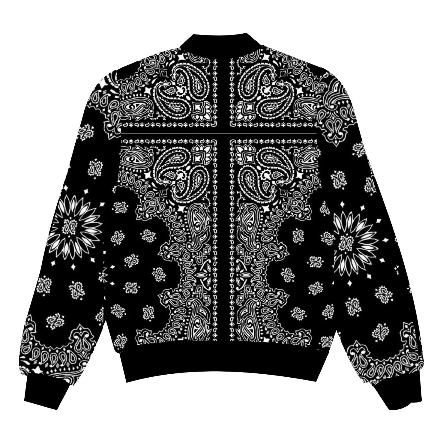 Women Bandana Print Jacket Coat Zipper Long Sleeve Pocket Bomber Jacket