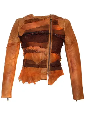 Women Lamb Leather Abstract Handcrafted Dip Dyed Biker Jacket