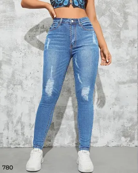 Women Ripped Denim Pant - Light Blue 780
