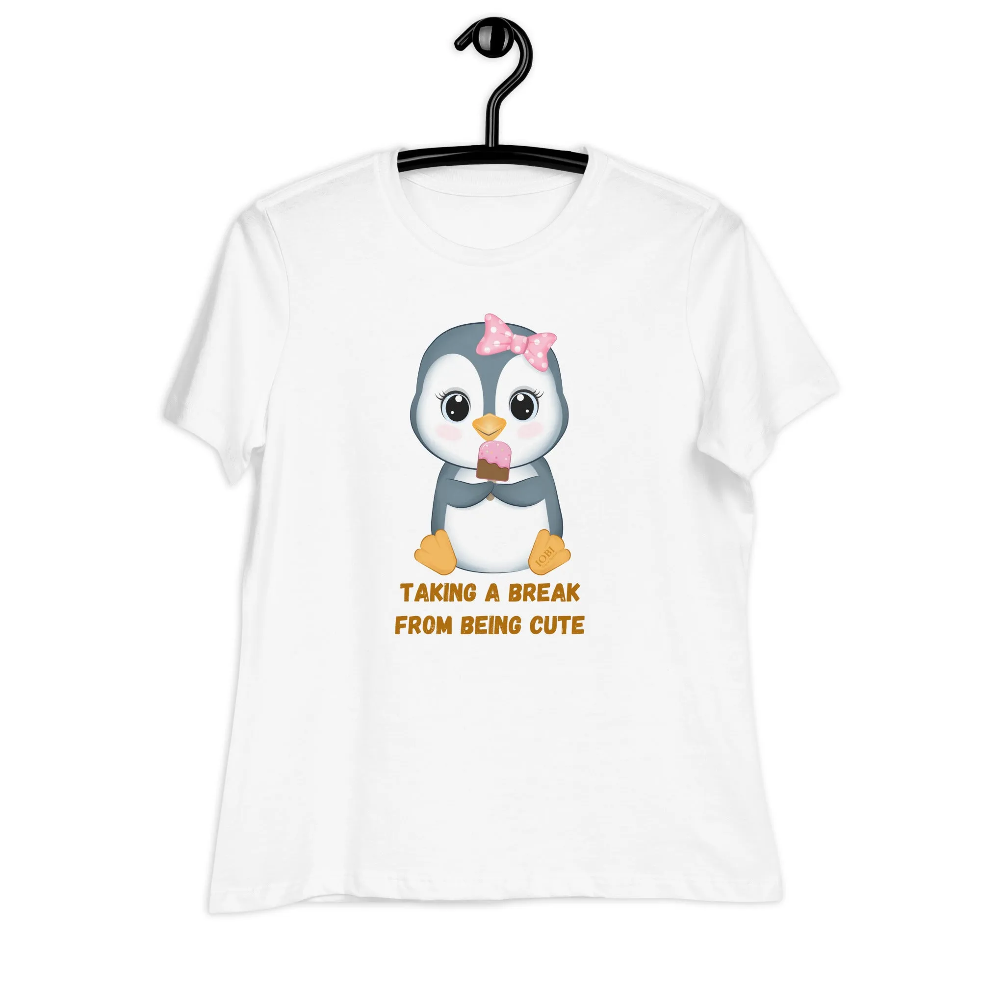 Women's Relaxed Soft & Smooth Premium Quality T-Shirt Taking A Break From Being Cute Penguin Design by IOBI Original Apparel