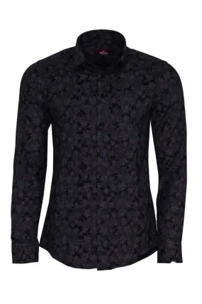 WSS Bloom Patterned Slim Fit Navy Blue Men Shirt  - Singen