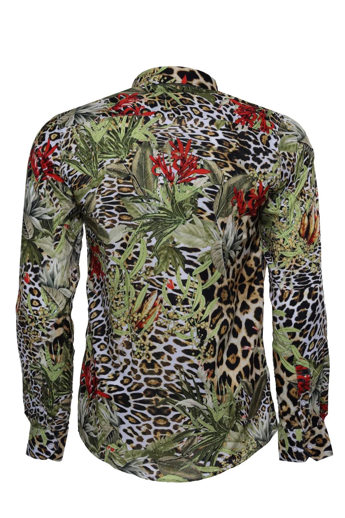 WSS Tiger Patterned Slim Fit Long Sleeves Multicolor Men Shirt  - Singen