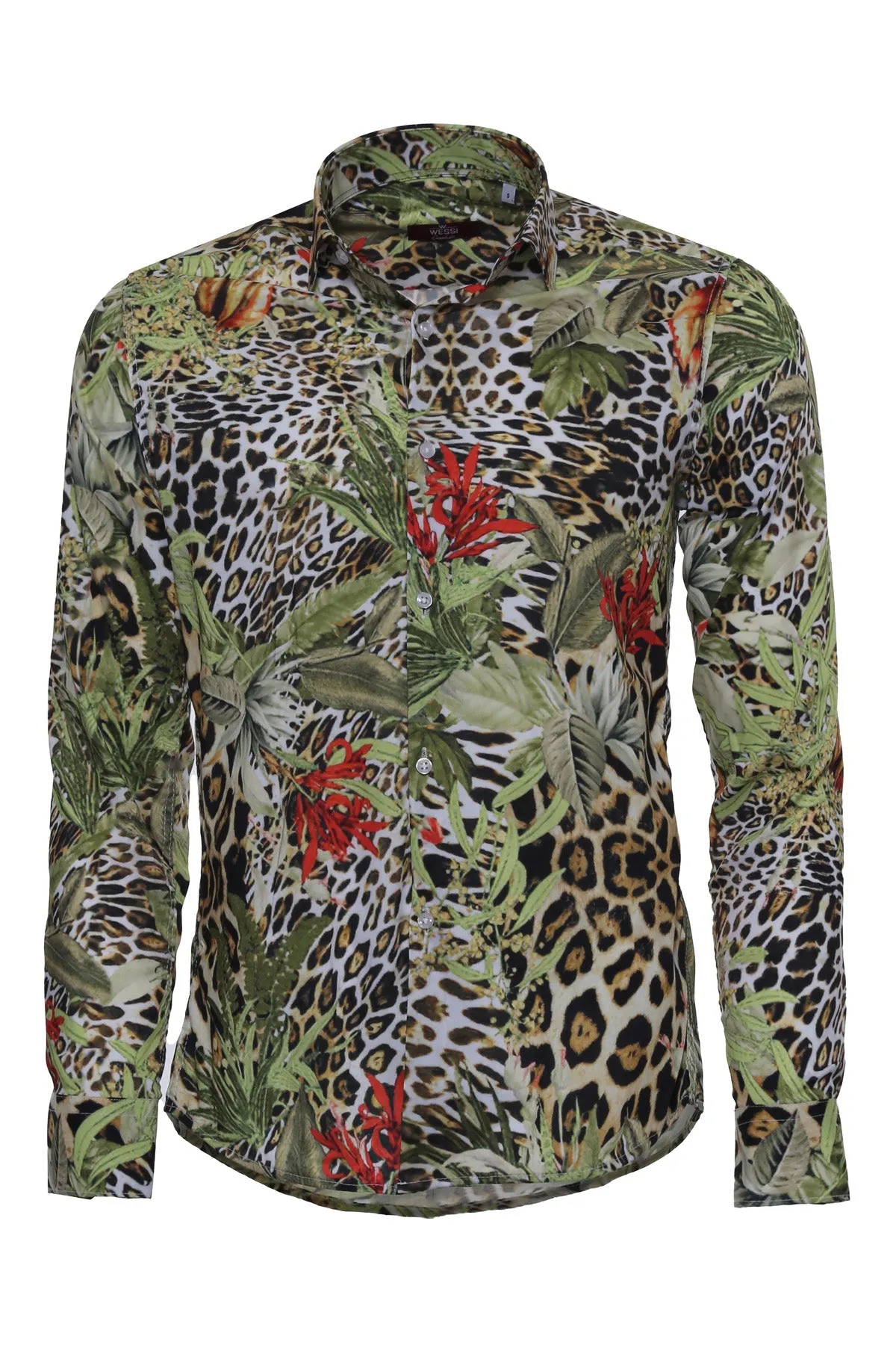 WSS Tiger Patterned Slim Fit Long Sleeves Multicolor Men Shirt  - Singen