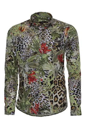 WSS Tiger Patterned Slim Fit Long Sleeves Multicolor Men Shirt  - Singen