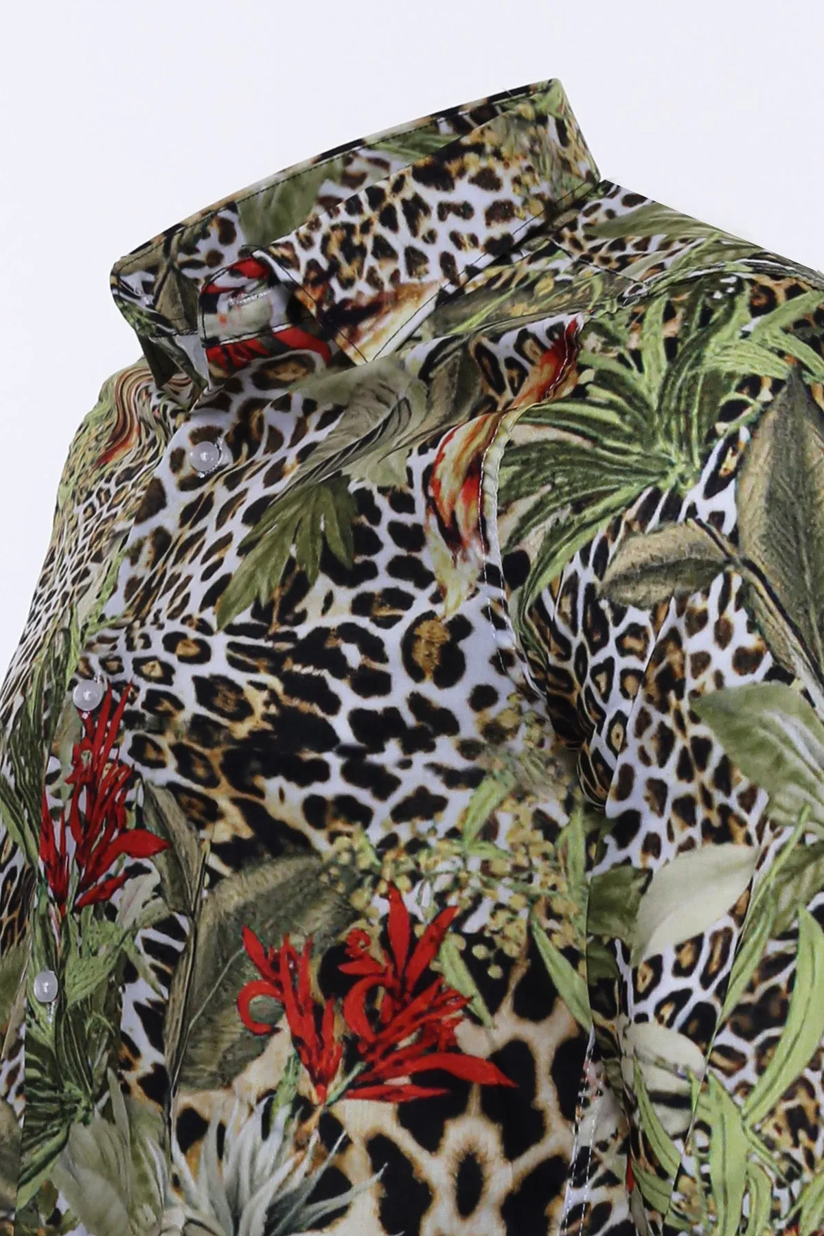 WSS Tiger Patterned Slim Fit Long Sleeves Multicolor Men Shirt  - Singen