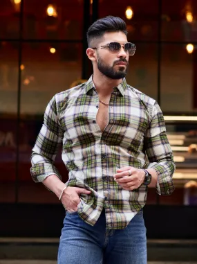 Yellow Check Printed Cotton Shirt For Men's