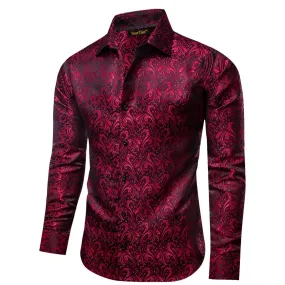 YourTies Burgundy Long Sleeve Top Jacquard Paisley Men's Dress Shirt